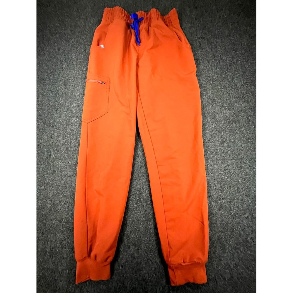 FIGS Technical Collection Cargo Scrub Pants Womens Small Orange Drawstring Waist